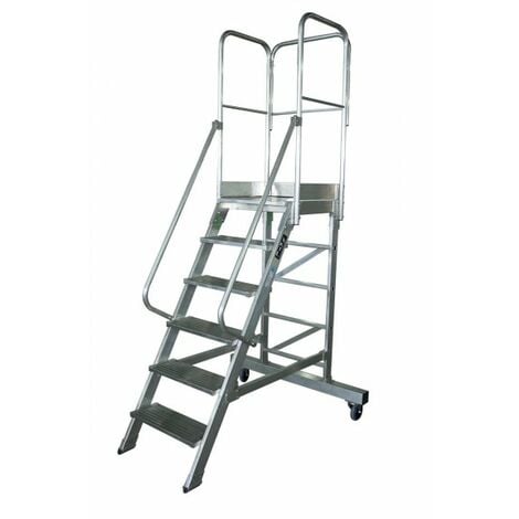 Escalera profesional de Aluminio un acceso con plataforma de trabajo 5 peldaños 60x60 SERIE NEW 60º