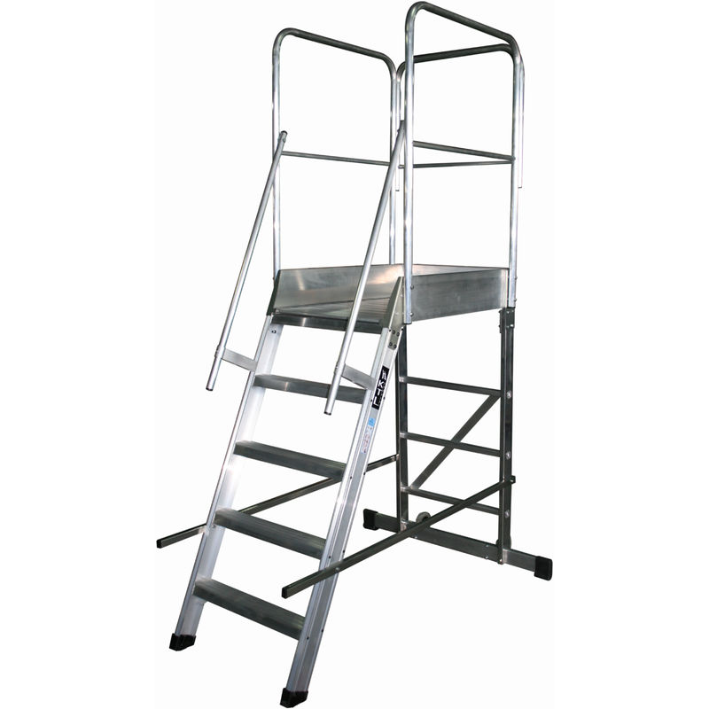 

KTL - Escalera profesional de Aluminio un acceso con plataforma de trabajo 5 peldaños 60x90 SERIE STORE 68º ALMACÉN