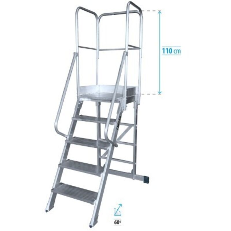 

KTL - Escalera profesional de Aluminio un acceso con plataforma de trabajo 6 peldaños 60x60 SERIE NEW 60º