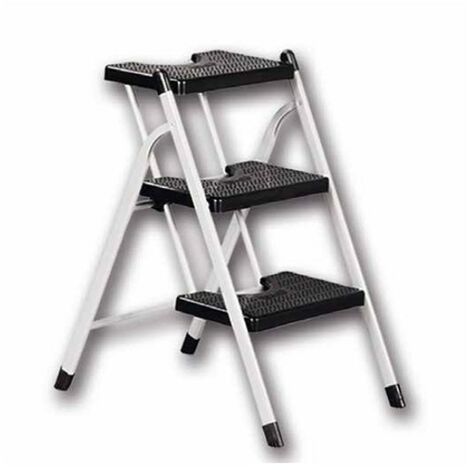 ESCALERA TABURETE BLANCO 3 PELDAÑOS NEGROS