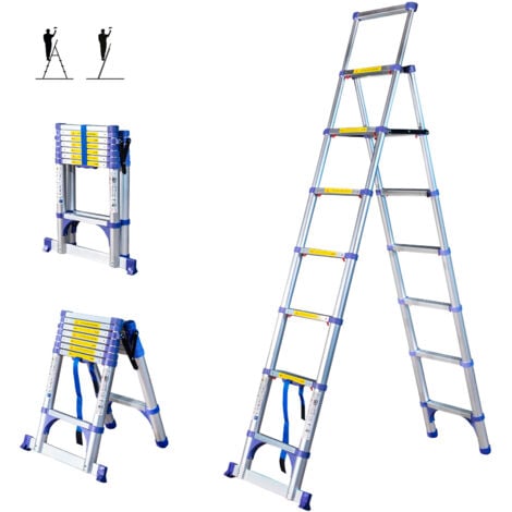 HOSTRÖM Escalera telescópica de 8 escalones EXTENDACT8, Escalera telescópica 2,3+2m, escalera plegable telescópica, Altura máxima de trabajo 3,8m, Garantía de 5 años, Hostrom