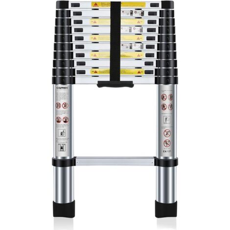 Escalera Telescópica de Aluminio de 3.2m, Escalera Extensible Ligera con Pies Antideslizantes Carga Máxima: 150 Kg