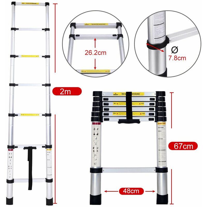 

Escalera Telescópica de Aluminio Multiusos Portátil Plegable Extensible Longitud 2 Metros