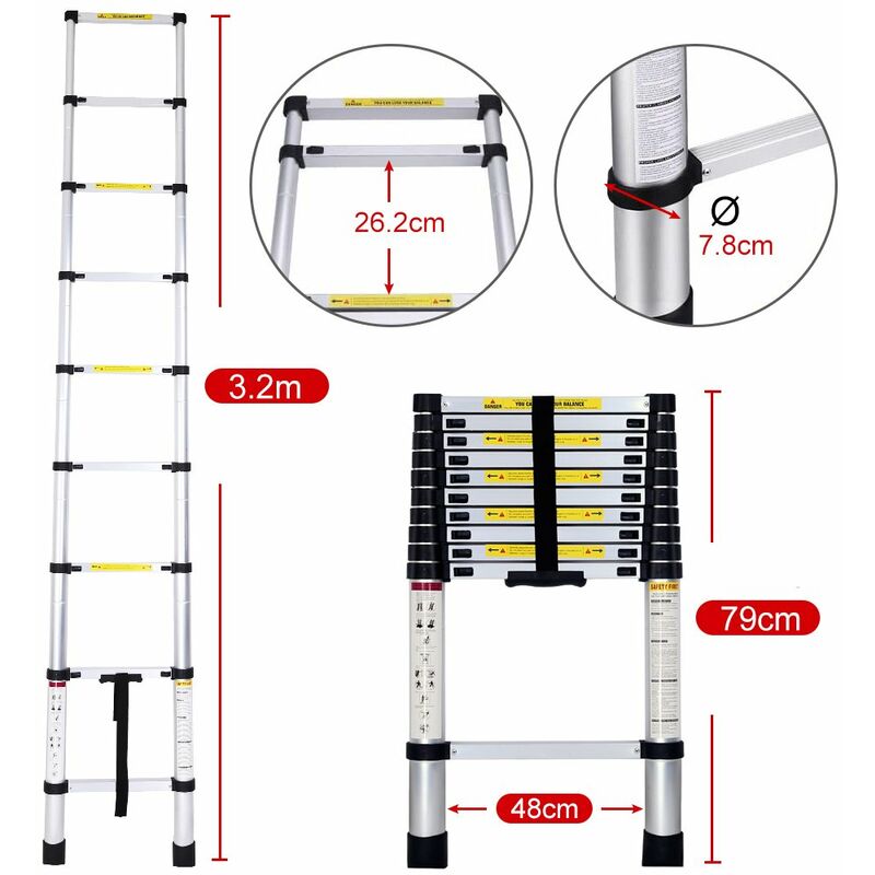 

Escalera Telescópica de Aluminio Multiusos Portátil Plegable Extensible Longitud 3.2 Metros