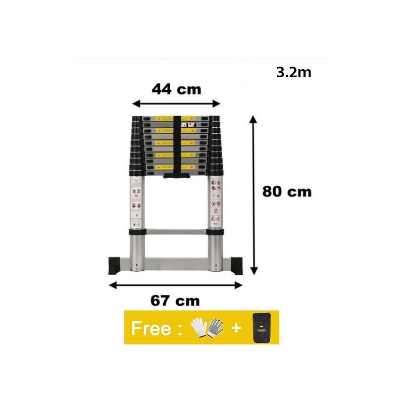 

Oobest - Escalera Telescópica, Escalera Plegable, 3,2 Metro(s), Carga máxima: 150 kg - para onstructor de interiores al aire libre Uso Escalera tele