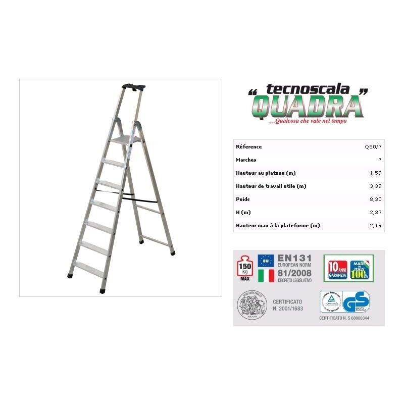 Escalón de aluminio Pro Quadra - 7 peldaños - Q50/7