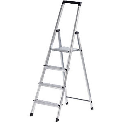 Escalera tipo tijera de peldaños planos  con plataforma de