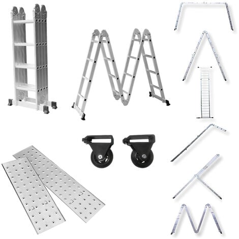 Escaleras telescópicas Escalera multiusos de aluminio con plataforma, 4,7 m, escalera plegable multifuncional, escalera de trabajo, 16 niveles HENGMEI