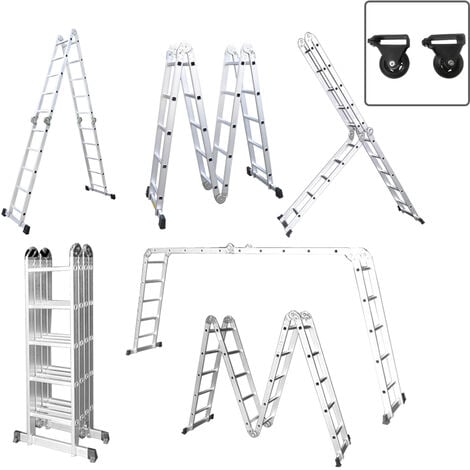 Escaleras telescópicas Escalera multiusos de aluminio con plataforma 5.5m Escalera plegable multifuncional Escalera hasta 150kg, 20 peldaños HENGMEI