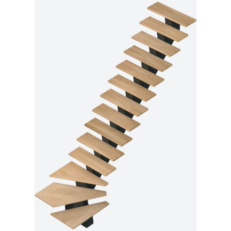 Escalier 1/4 tournant droit en hêtre – Hauteur 280,2 à 305,2 cm – Largeur 88 cm – 14 marches – Limons en Valchromat® gris anthracite – Sogem