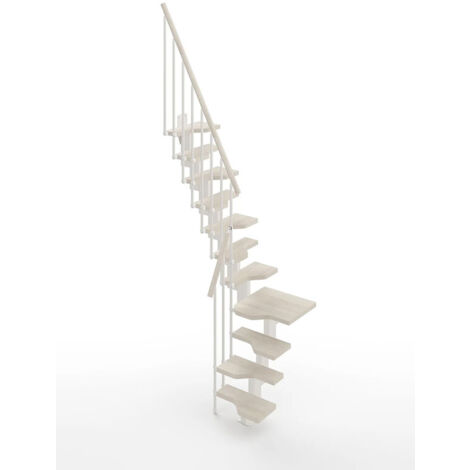 Escalier 1 quart tournant 10 marches - Hauteur à franchir de 2.21 à 2.61m - Largeur 61cm - Couleur bois et blanc - MINI61/L/SBMBLA-10