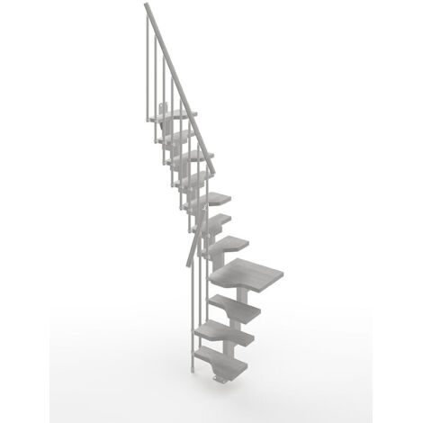 Escalier 1 quart tournant gain de place 10 marches - Hauteur à franchir de 2.21 à 2.61m - Largeur 61cm - Couleur béton et blanc - MINI61/L/SGMCIM-10