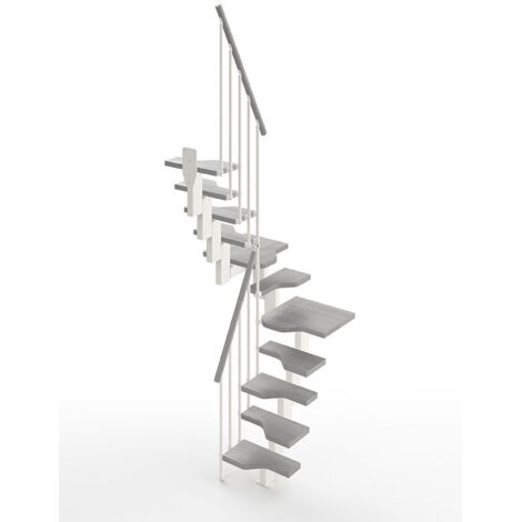 Escalier 1 quart tournant gain de place 10 marches - Hauteur à franchir de 2.21 à 2.61m - Largeur 61cm - Couleur Béton et blanc - MINI61/U/SBMCIM-10