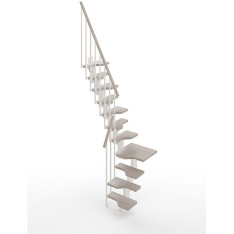 Escalier 1 quart tournant gain de place 11 marches - Hauteur à franchir de 2.41 à 2.85m - Largeur 61cm - Couleur Colombe et blanc - MINI61/L/SBMCOL-11