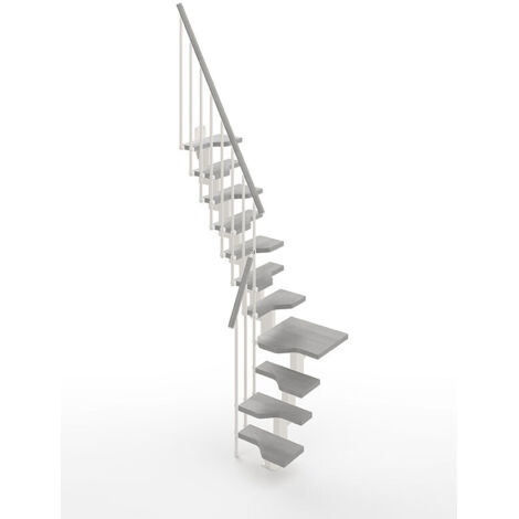 Escalier 1 quart tournant gain de place 12 marches - Hauteur à franchir de 2.61 à 3.09m - Largeur 61cm - Couleur Béton et blanc - MINI61/L/SBMCIM-12