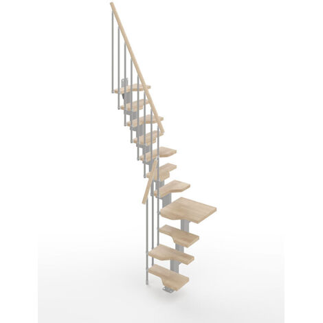 Escalier 1 quart tournant gain de place 12 marches - Hauteur à franchir de 2.61 à 3.09m - Largeur 61cm - Couleur Sable et blanc - MINI61/L/SGMSAB-12