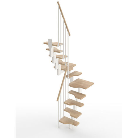 Escalier 1 quart tournant gain de place 12 marches - Hauteur à franchir de 2.61 à 3.09m - Largeur 61cm - Couleur Sable et blanc - MINI61/U/SBMSAB-12
