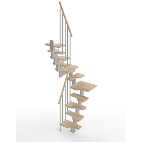 Escalier 1 quart tournant gain de place 12 marches - Hauteur à franchir de 2.61 à 3.09m - Largeur 61cm - Couleur Sable et blanc - MINI61/U/SGMSAB-12