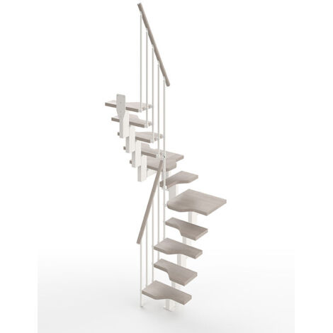 Escalier 1 quart tournant gain de place 13 marches - Hauteur à franchir de 2.81 à 3.33m - Largeur 61cm - Couleur Colombe et blanc - MINI61/U/SBMCOL-13