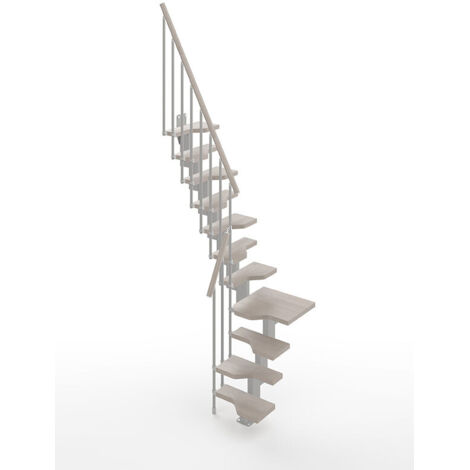 Escalier 1 quart tournant gain de place 13 marches - Hauteur à franchir de 2.81 à 3.33m - Largeur 61cm - Couleur Colombe et gris - MINI61/L/SGMCOL-13