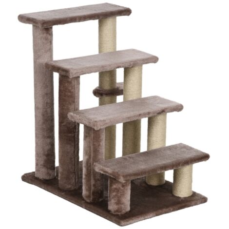 Escalier 4 marches griffoir 60x40x64 cm pour petit animal jusqu'à 5 kg Marron