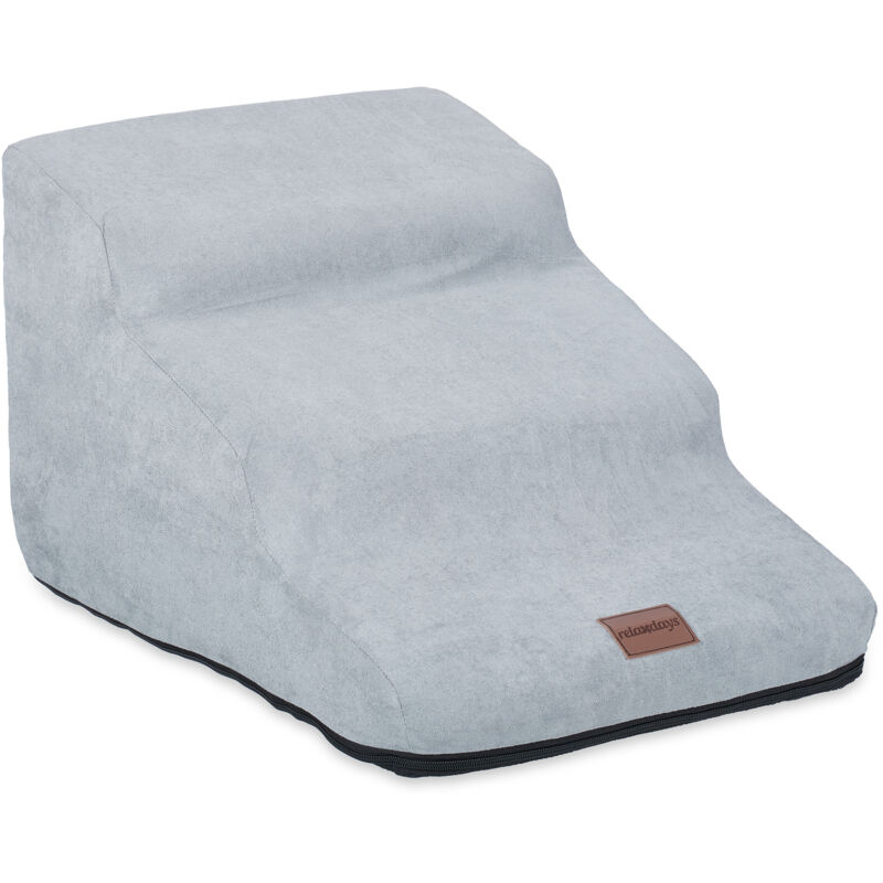 Escalier à 3 marches, pour chiens & chats, HxLxP: 33x41x54 cm, support doux, aide à l'accès canapé & lit, gris - Relaxdays