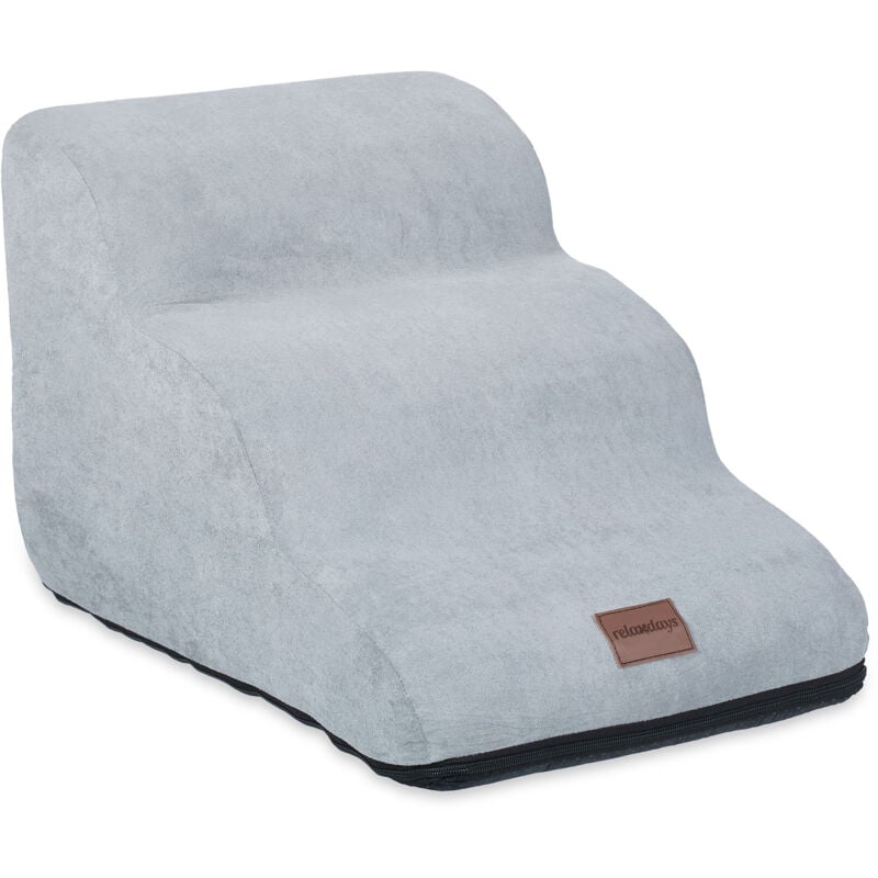 Escalier à 3 marches, pour chiens et chats, HxLxP : 33x36,5x52 cm, support doux, accès au lit, canapé, gris - Relaxdays