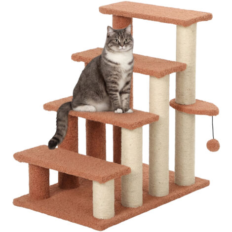 Escalier animaux griffoir 4 marches animaux jusqu'à 5 kg 60x40x64 cm marron