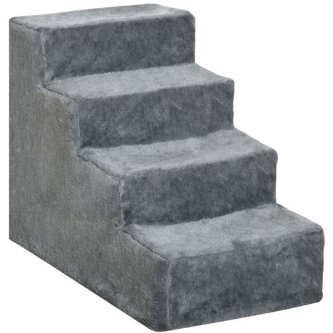 Escalier Chien Chat 4 Marches 35cm - Pour Lit Canapé - Doudou/Peluche Gris Clair - Adapté aux Petits Animaux 5kg