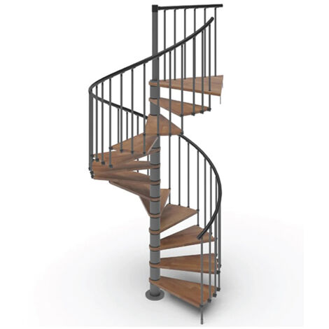 Escalier colimaçon 11 marches - Haut. à franchir 2.26 à 2.64m - Diam. 180cm - Trémie ronde - Struct. Anthracite / marches Noyer - PHOLA180/SAMNOY-11