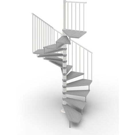 Escalier colimaçon 15 marches - Haut. à franchir 3.08 à 3.60m - Ø120cm - Trémie carrée - struct. blanche et marches couleur béton - TEKLA120/SBMCIM-15