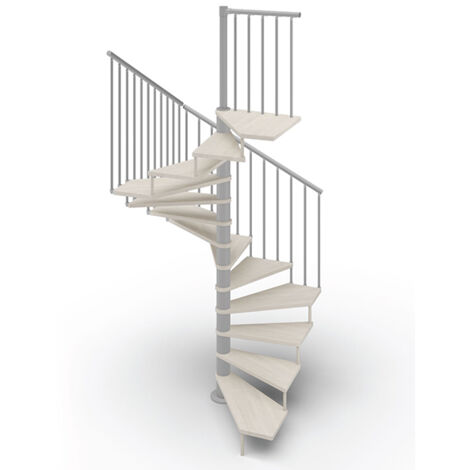 Escalier colimaçon 15 marches - Haut. à franchir 3.08m à 3.60m - Diam. 140cm - Trémie carrée - Struct. grise / marches blanchi - TEKLA120/SGMBLA-15