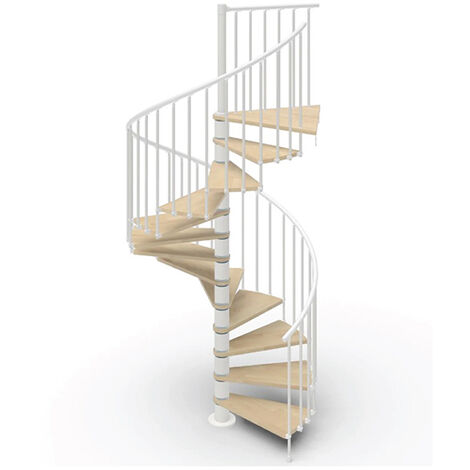 Escalier colimaçon 15 marches - Hauteur à franchir de 3.08m à 3.60m - Diamètre 1.05m - Structure blanche et marche naturel - PHOLA105/SBMNAT-15
