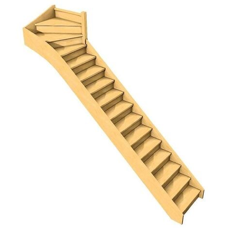 Escalier Confortable En Bois Quart Tournant Haut-  Haut à Droite Avec Contremarches Sapin 288 Cm