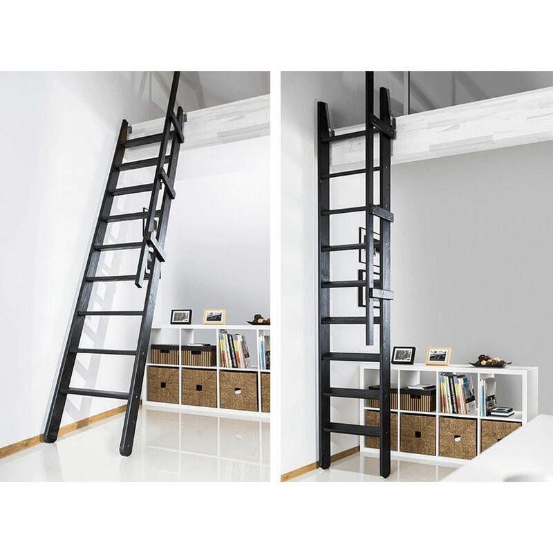 Echelle de meunier rabattable : 55cm de large - Hauteur à franchir 3m - Couleur : Noir (RAL 9017) - MSP/CC/2R