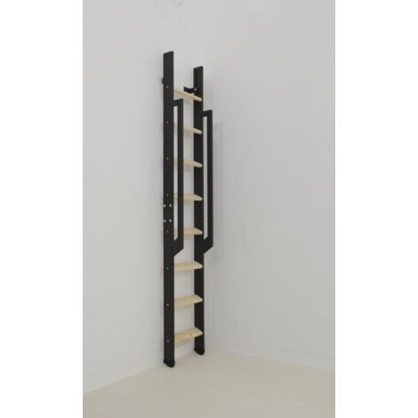 HANDYSTAIRS Escalier extensible - H=290 cm - Marches en pin - métal noit