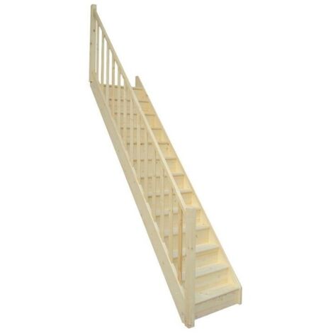 Escalier droit en sapin 280 cm – 13 marches – Rampe réversible – Largeur 80 cm – Hauteur de marche 20 cm