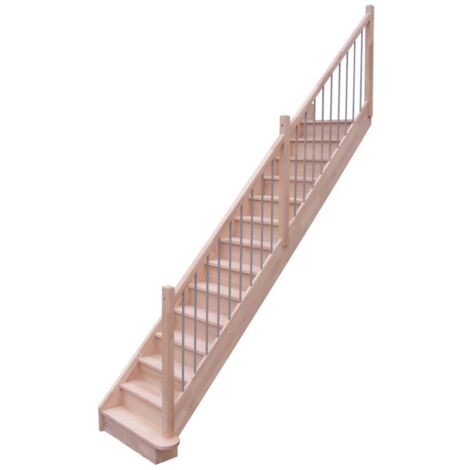 Escalier Droit Hêtre Pertuis 280 Cm 14 Marches Kit  Woodup-gauche     280 Cm