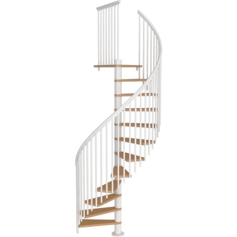 Escalier en colimaçon CALGARY Ø140 cm – Rampe classique 4 – Hêtre multiplex verni – Charge maximale 620 kg – Sogem