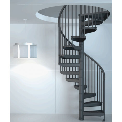 Escalier en colimaçon métal thermolaqué gris anthracite Ø120 cm – Large marches confortables – Hauteur ajustable jusqu'à 300 cm – Sogem