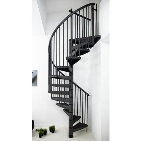 HANDYSTAIRS Escalier en colimaçon RONDO - Escalier en colimaçon en acier noir - Diamètre 160cm - Hauteur 300 cm