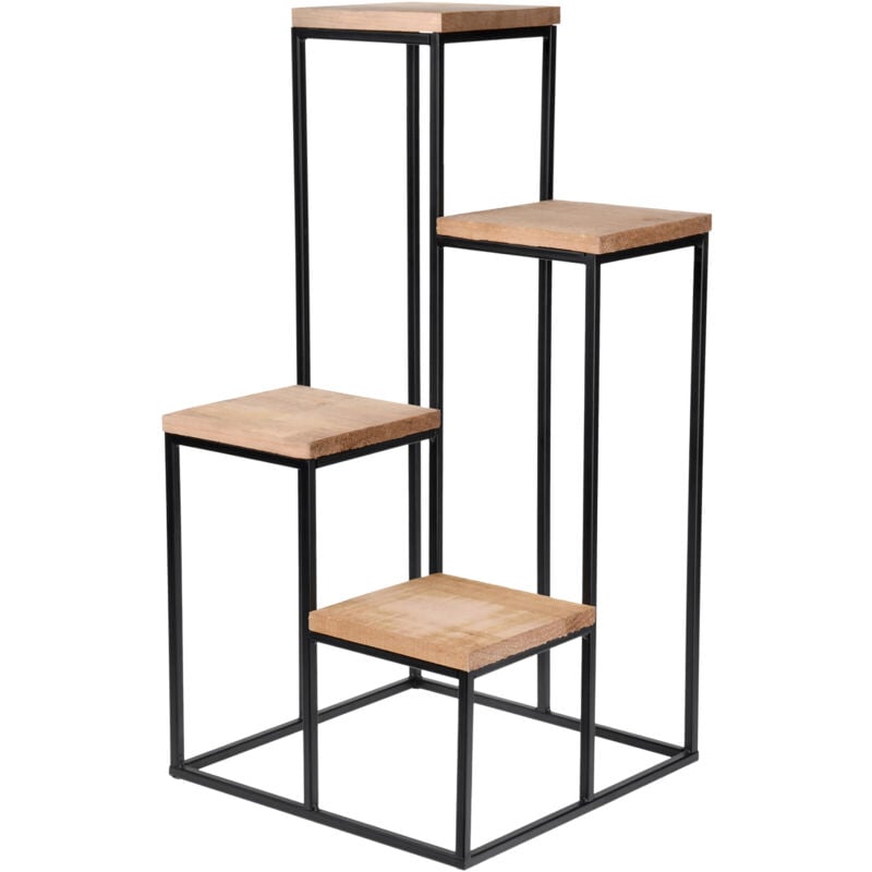 Escalier en métal pour fleurs avec 4 étagères - 67 x 34 cm - Tabouret pour fleurs avec 4 étagères en bois