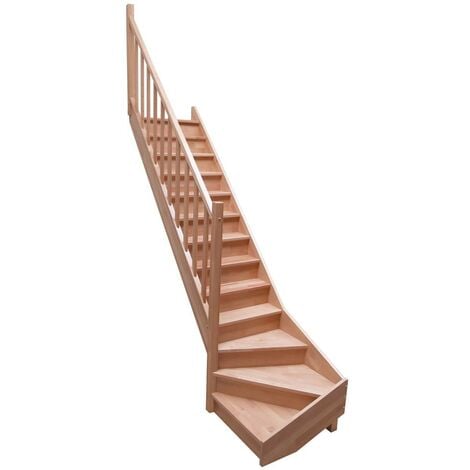 Escalier Hêtre Quart Tournant Bas - Robustesse & Style  Woodup-  Bas à Gauche Avec Contremarches  280 Cm