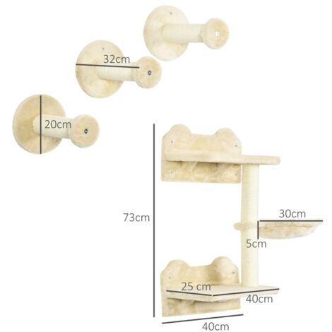 Escalier mur d’escalade chat 4 pièces avec griffoir hamac 40x28x73cm beige crème