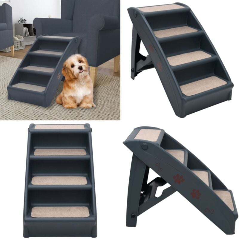 Vidaxl - Escalier pliable à 4 marches pour chiens Gris foncé - escalier pour chien - escaliers pour chien - Home & Living - Gris