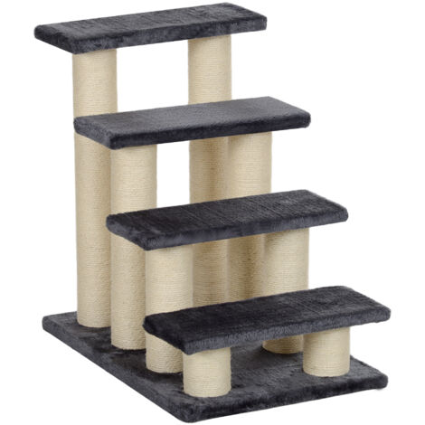Escalier pour animaux de compagnie, 4 marches, pour chiens et chatons, en peluche douce, gris, 60 x 40,5 x 59 cm