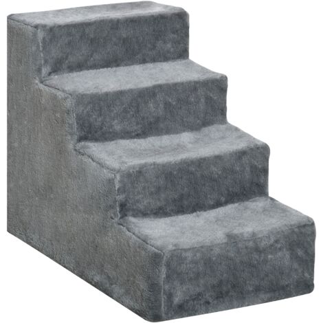 Escalier pour chat - escalier pour chien - 4 marches - revêtement flanelle grande douceur haute densité - structure panneaux particules - gris - Gris