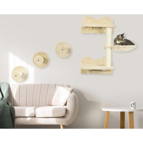 Escalier pour chat, mur d'escalade, escalier pour chat, ensemble 4 pièces, avec griffoir, hamac, beige et blanc crème, 40 x 28 x 73 cm
