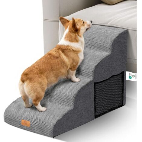 Escalier pour Chien à 4 Marches,  Rampe pour Chien, Escalier en Éponge Haute Densité, Escalier Antidérapant pour Animal Âgé/Blessé, Offre Rouleaux Anti Peluches