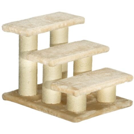 Escalier pour Chien et Chat Agé Arthritique Hauteur de Marche 11cm avec Rampe en Doudou Couleur Crème